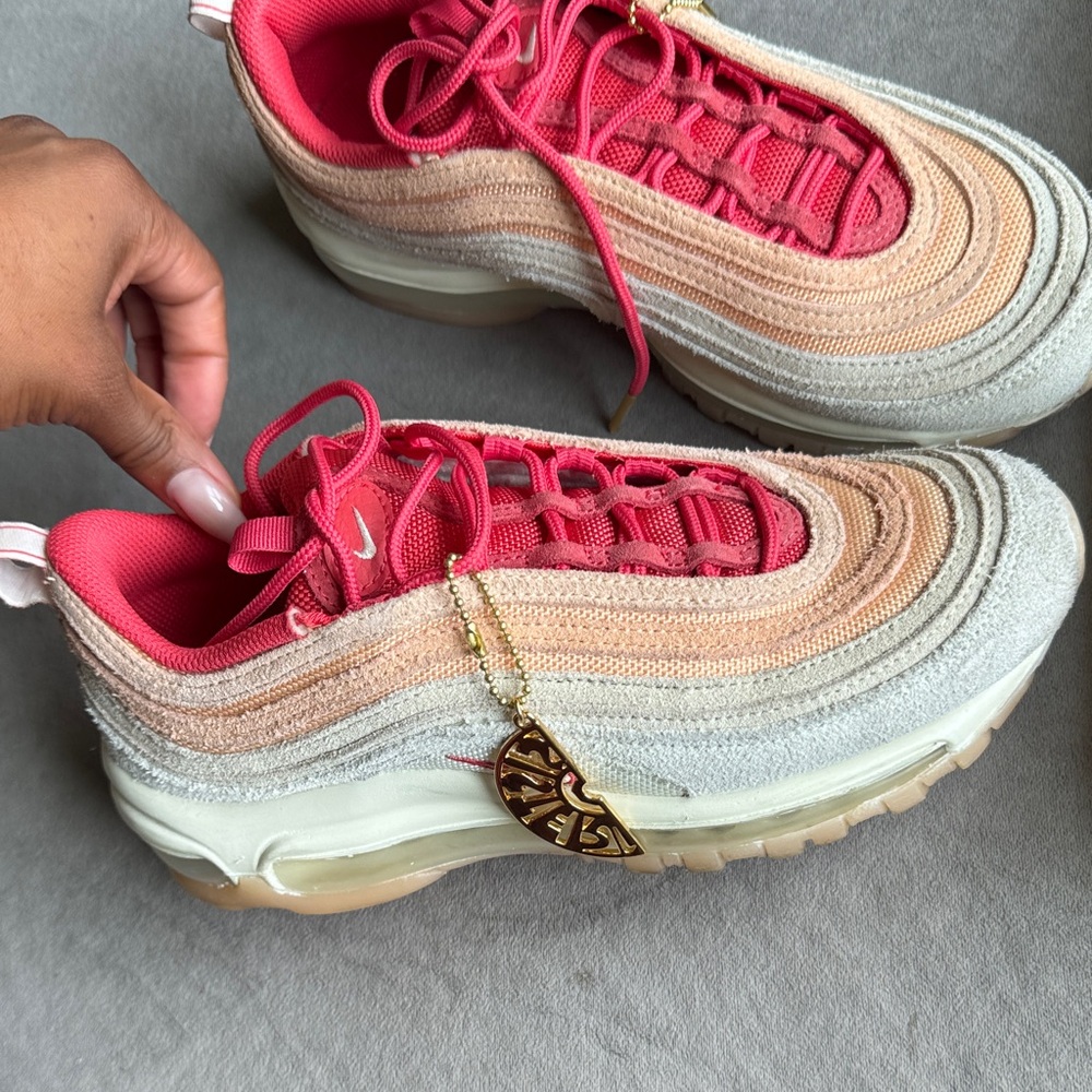 Nike Women's Air Max 97 Peach and White Sneakers - Picture 3 of 5